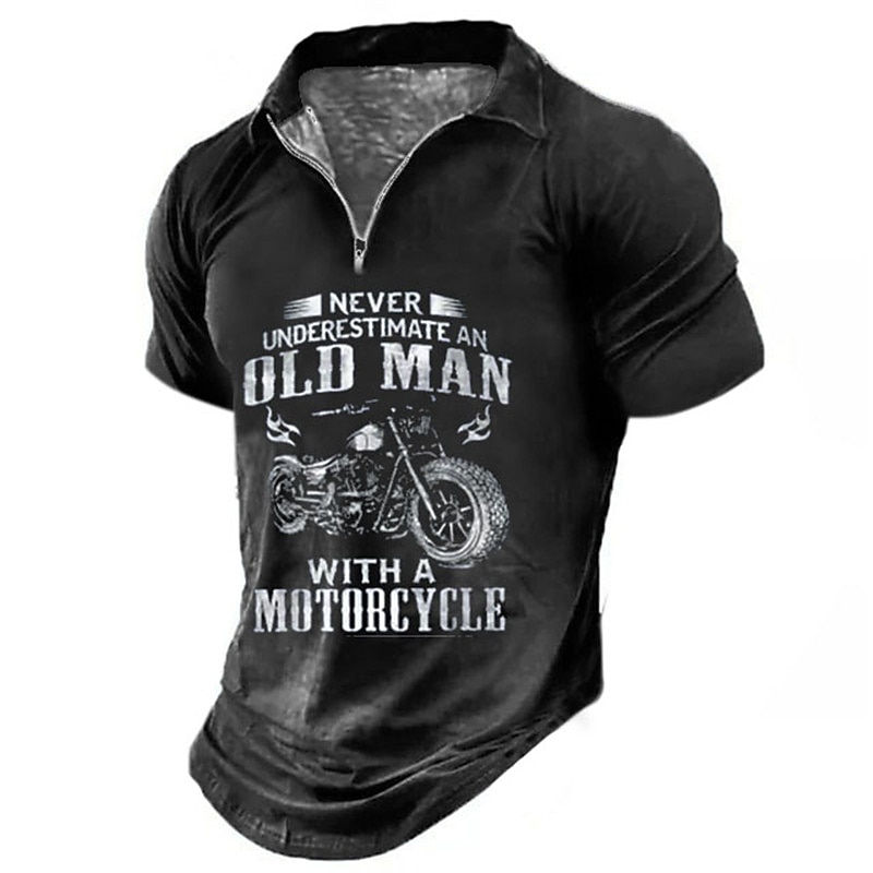 Men's Short Sleeve Graphic Polo Tee - Never Underestimate an Old Man with a Motorcycle Biker Gift Shirt4