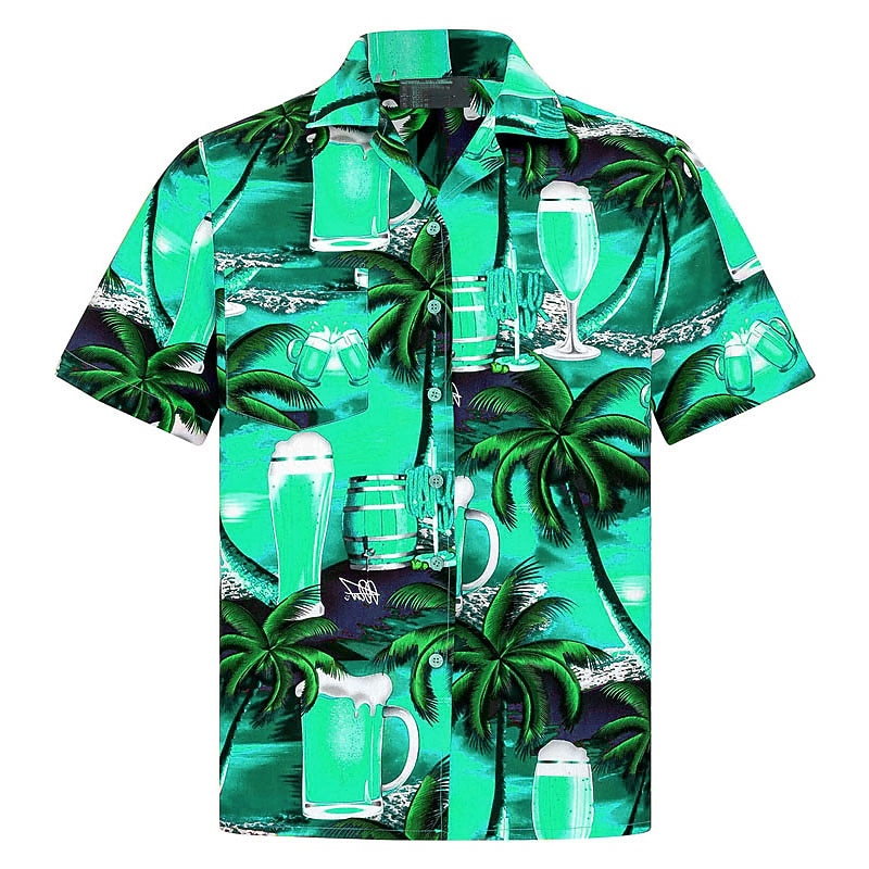 Men's Coconut Tree Graphic Prints Beer Shirt Summer Hawaiian Shirt Aloha Shirt Short Sleeve Tropical Fashion Hawaiian Casual Hawaiian Holiday Summer Spring Turndown Print Button-Down Yellow Pink3