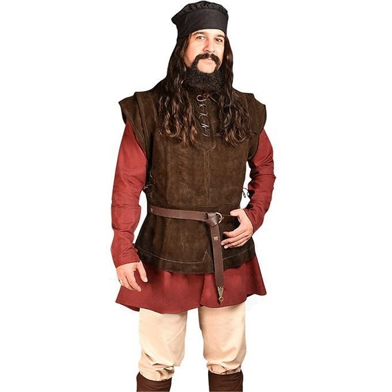 Medieval Renaissance Coat Vest Waistcoat Warrior Viking Fancy Dress Men's Viking Halloween Carnival Performance Party / Evening LARP Adults' Vest2