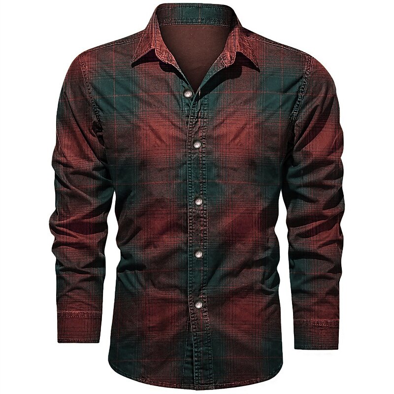 Men's Shirt Summer Shirt Plaid Shirt Button Up Shirt Yellow Red Blue Long Sleeve Plaid / Check Turndown Street Daily Button-Down Clothing Apparel Polyester Fashion Casual Comfortable Big and Tall3