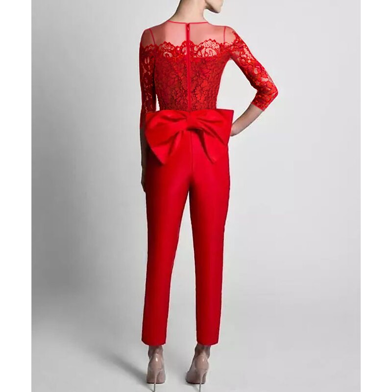 Jumpsuits Evening Gown Elegant Dress Wedding Guest Wedding Party Floor Length 3/4 Length Sleeve Off Shoulder Pocket Stretch Fabric with Embroidery3