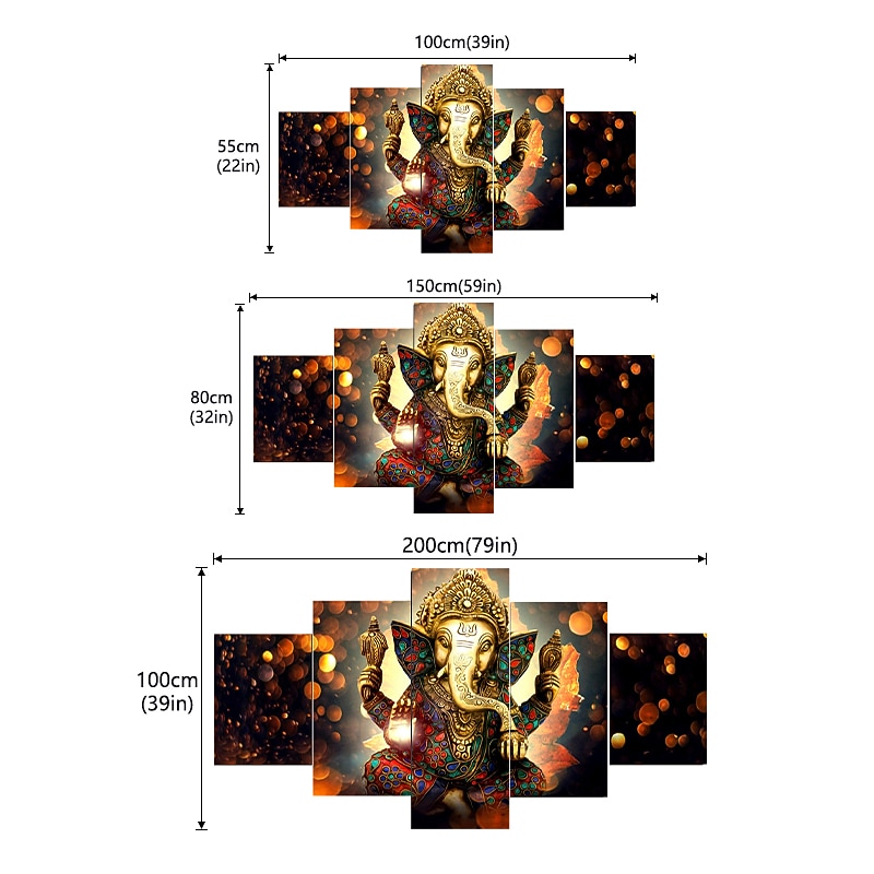 5 Panels Wall Art Canvas Prints Painting Artwork Picture Hindu God Ganesha Painting Home Decoration Decor Rolled Canvas No Frame Unframed Unstretched2