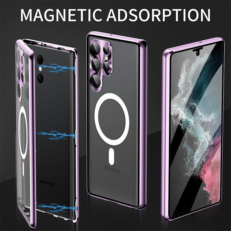 Phone Case For Samsung Galaxy S25 S24 S23 S22 S21 Ultra Plus Full Body Case Magnetic Adsorption With Magsafe Portable Flip Clear Transparent Solid Colored Aluminum Alloy Plastic