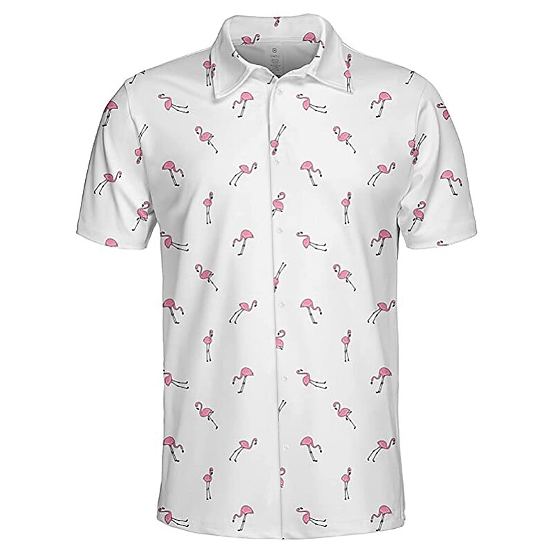 Men's Flamingo Tropical Shirt Summer Hawaiian Shirt Aloha Shirt Short Sleeve Shirt Turndown Designer Color Block Classic Holiday Black White 3D Print S M L4