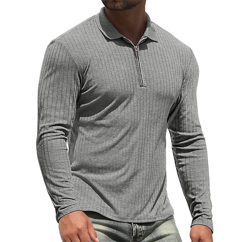 Men's Golf Shirt Knit Polo Casual Holiday Lapel Quarter Zip Long Sleeve Fashion Basic Plain Quarter Zip Summer Regular Fit Black White Wine Camel Green Dark Blue Golf Shirt4