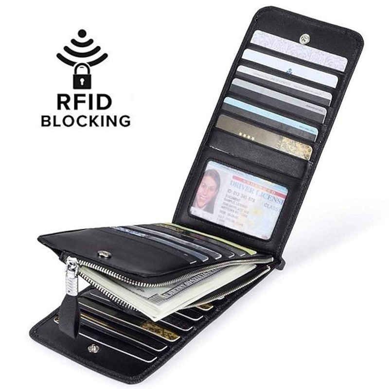 RFID Blocking Bifold Multi Card Case Wallet with Zipper Pocket Men/women Card Holder Wallet4