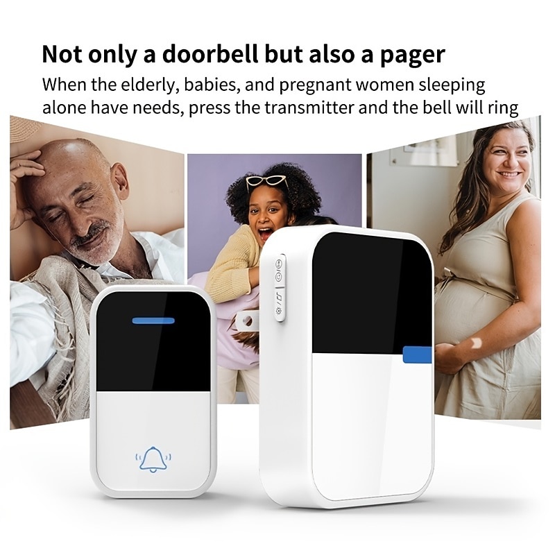 New Self Powered Wireless Doorbell No Battery Door Bell Waterproof 38 Ringtone Push Button Receive Call Bell Wireless Remote Control Outdoor Electronic Doorbell Pager Ring Home Chime3