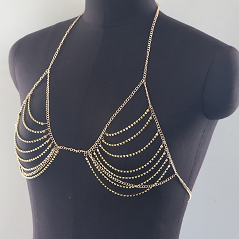 Dance Accessories Dance Costumes Exotic Dancewear Bra Rhinestone Glitter Metal Chain Women's Performance Training Sleeveless High Alloy3