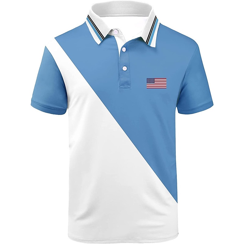 Men's American Flag Veterans Polo Shirts Golf Shirt Short Sleeve Polo Shirts Collared Shirts Casual Streetwear Vacation Wear Party Outfits Buttons 3D Print White Navy Blue Blue2