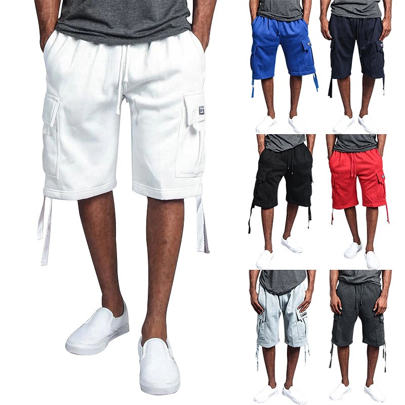 Men's Active Shorts Cargo Shorts Shorts Pocket Plain Comfort Breathable Outdoor Daily Going out Fashion Streetwear Black White
