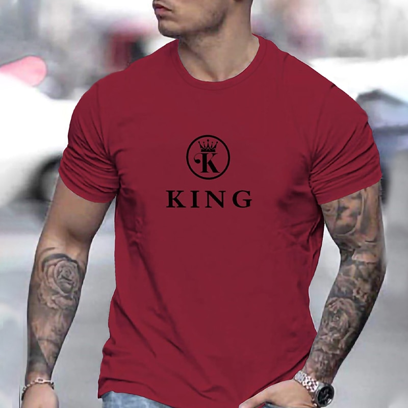 Men's Plus Size Big Tall T shirt Tee Tee Crown & Letter Graphic Tee Crewneck Black White Red Short Sleeves Outdoor Going out Print Letter Clothing Apparel Cotton Blend Stylish Casual Tops3