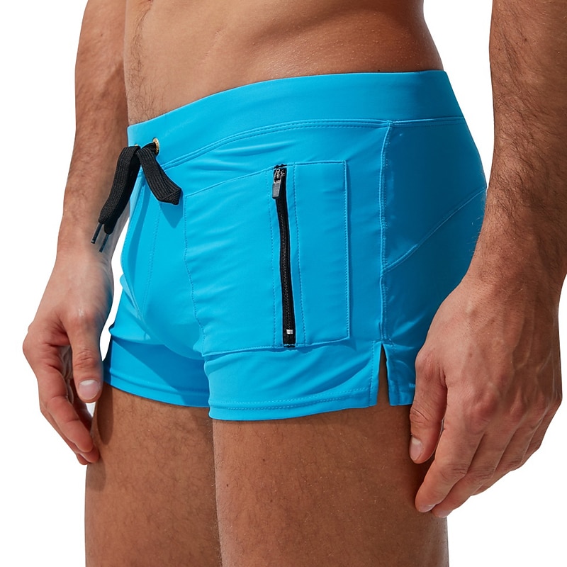 Men's Swimwear Swim Shorts Swim Trunks Drawstring Zipper Pocket Plain Breathable Soft Outdoor Casual Daily Hawaiian Stylish Black White Micro-elastic3