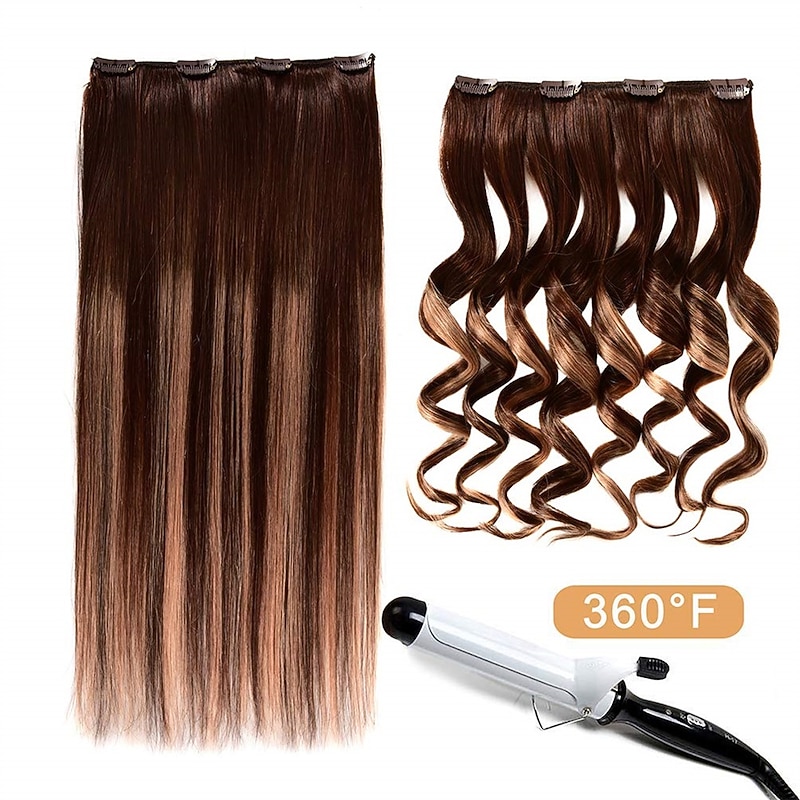 5 Pieces 14 Remy Clip in Hair Extensions Human Hair Chocolate Brown to Honey Blonde Highlight Brown Ombre - Silky Straight Short Thick Real Hair Extensions for Women2