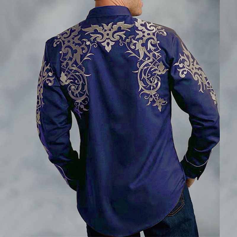 Men's Floral Totem Shirt Western Shirt Cowboy Shirt Long Sleeve Fashion Designer Casual Outdoor Holiday Fall & Winter Turndown Print Button-Down Black Red Blue Purple Green4