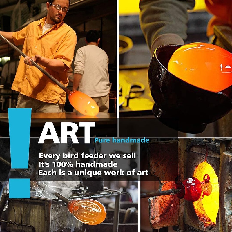 Hummingbird Feeder,Glass Bird Feeder with Color Hand Blown Glass,Leakproof Nectar Capacity Hummingbird Feeders, Garden Bird Feeders with Ant Moat Hook Easy to Clean & Filling2