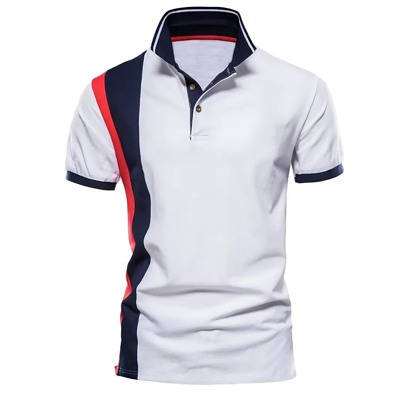 Men's Polo Shirt Golf Shirt Casual Sports Classic Short Sleeve Fashion Basic Color Block Button Summer Regular Fit Light Sky Blue White Dark Navy Grey Polo Shirt