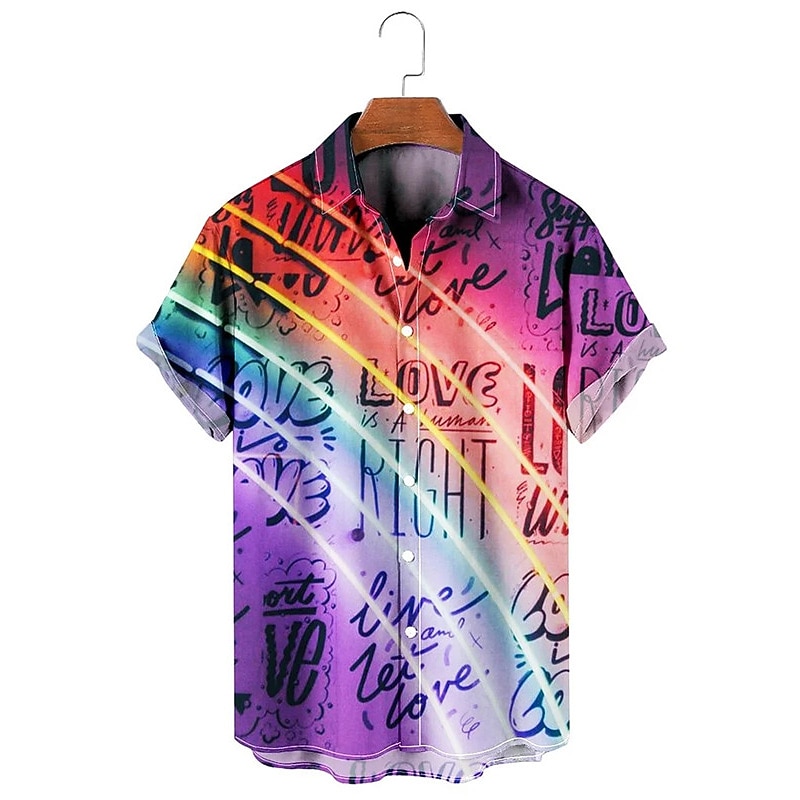 Men's Letter Jesus Shirt Button Up Shirt Vintage Hawaiian Shirts Short Sleeve Fashion Streetwear Designer Outdoor Street Daily Summer Spring Turndown Print White Blue Rainbow4