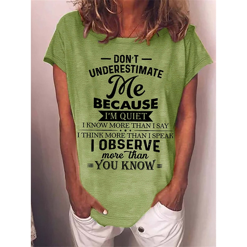 Women's T Shirt Letter Text Funny Slang Basic Short Sleeve Round Neck Regular Tops Daily Weekend Print Black Red Blue Green Spring, Fall, Winter, Summer3