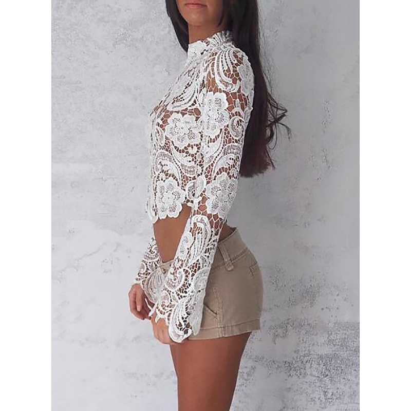 Boho Wedding Dresses Beach Wedding Separates High Neck Long Sleeve Separates Lace Bridal Tops Bridal Gowns With Appliques  dress to impress Fall Wedding ( Top Only )4