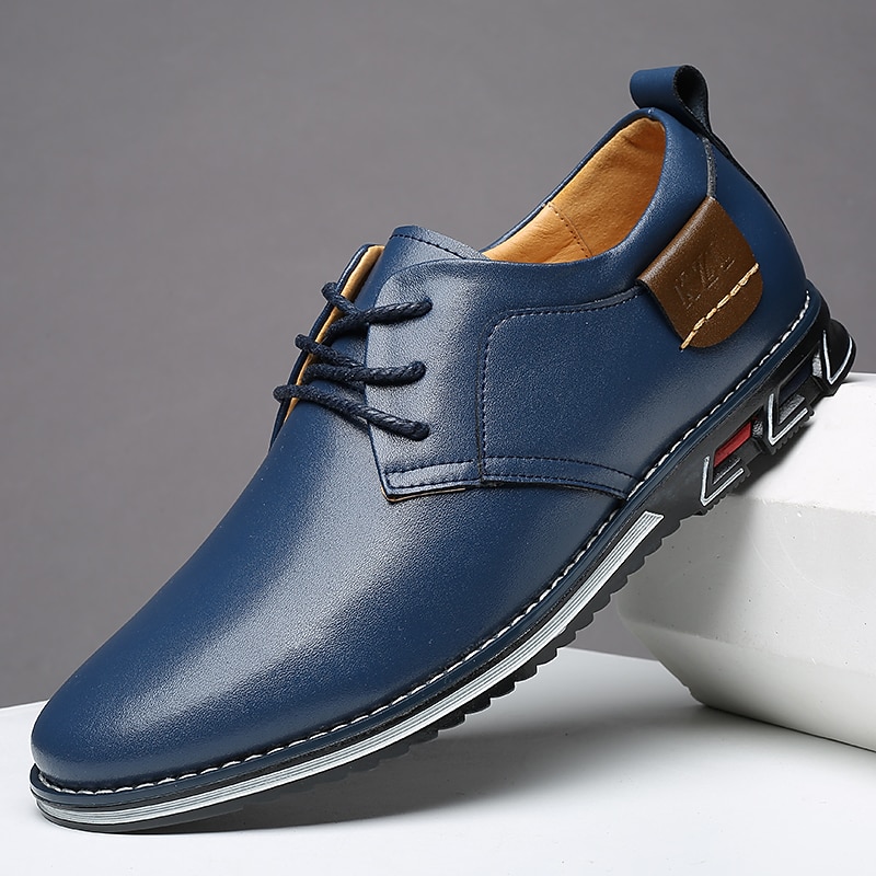 Men's Blue Casual Faux Leather Lace-Up Shoes - Comfortable Sole with Non-Slip Grip