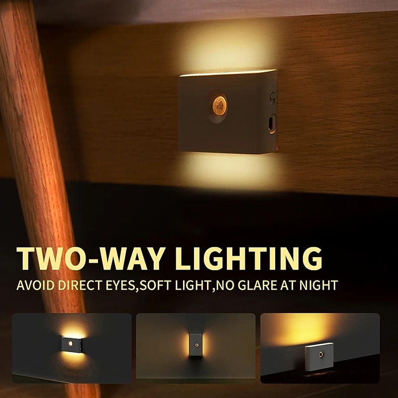 PIR Motion Sensing Night Light USB Rechargeable LED Human Body Sensing Night Light Smart Light Control Wall Lamp for Room Wall Wardrobe Home Bathroom Shoe Cabinet Bedroom Lighting2