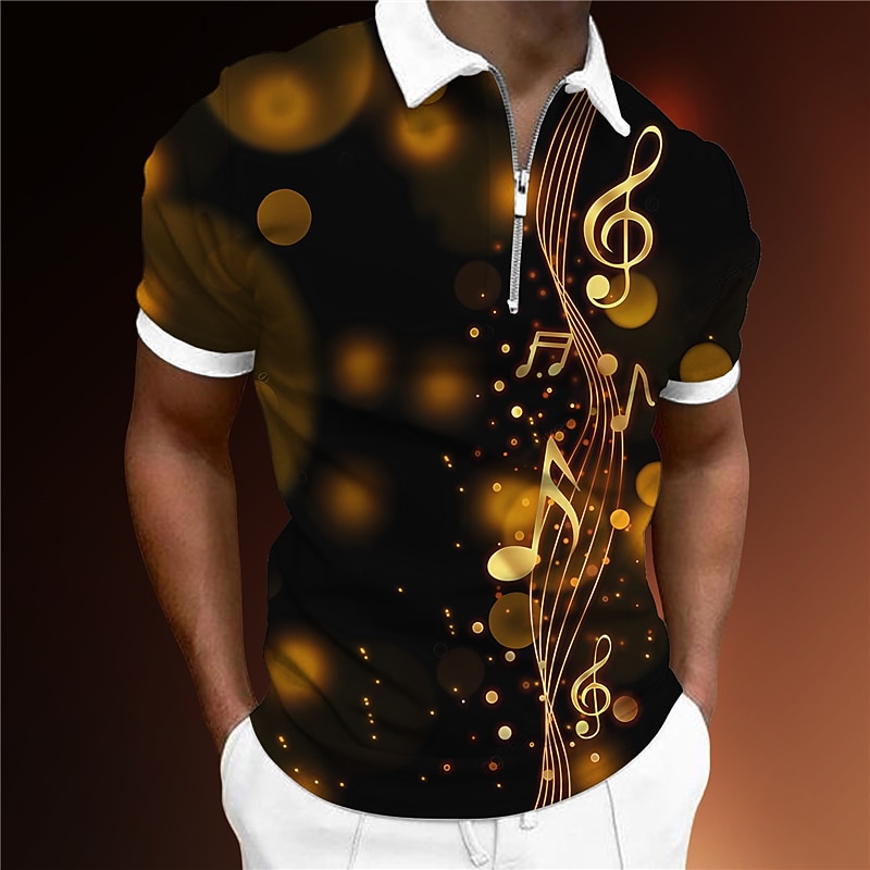 Music Festival Men's Music Zip Polo Shirts Golf Shirt Short Sleeve Polo Shirts Collared Shirts Casual Vacation Wear Festival Wear Party Outfits 3D Print Quarter Zip Polo Yellow Red Blue