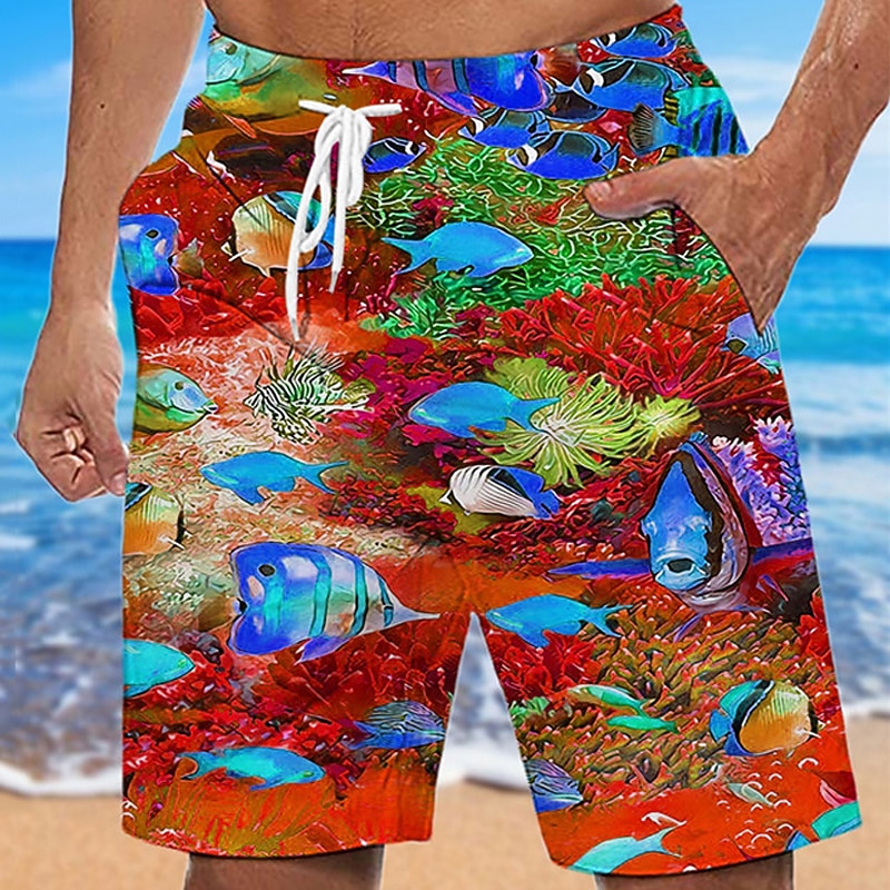 Men's Graphic Prints Fish Swim Trunks Swim Shorts Board Shorts Mid Waist Hawaiian Boho Casual Daily Holiday Drawstring with Mesh lining Elastic Waist Designer Clothing Apparel2