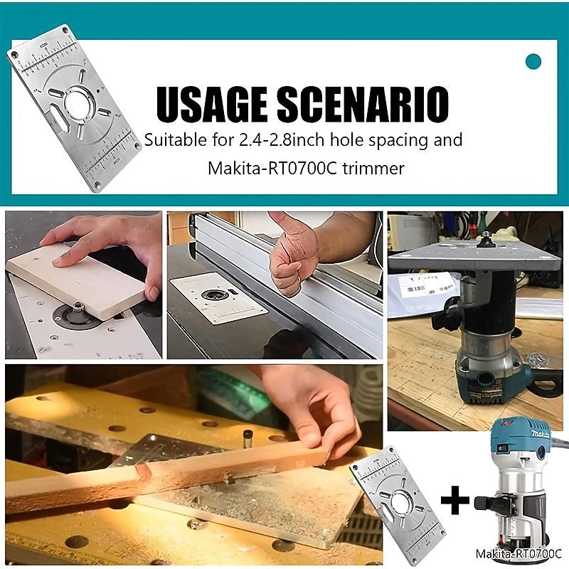 1pc Multifunctional Aluminium Router Table Insert Plate For Woodworking Benches, Router Plate, Wood Tools With Rings4