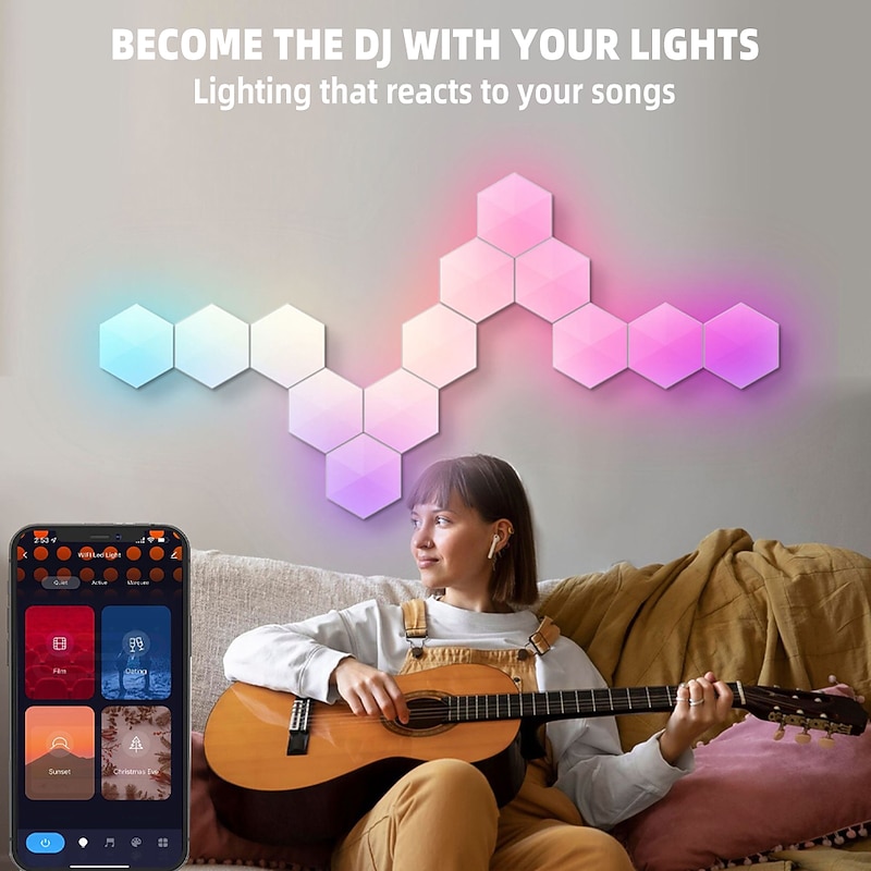 RGBIC LED Smart Light Board Hexagon Lamp Indoor Atmosphere Wall Lamp Voice Control APP Night Light Game Room Bedroom Decoration4