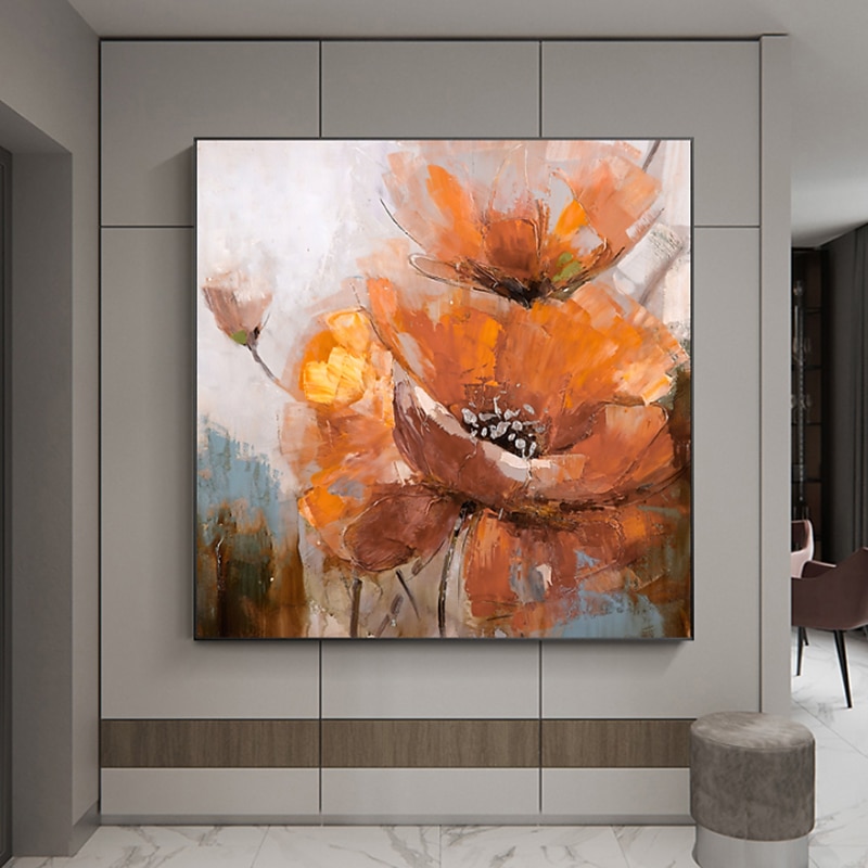 Handmade Oil Painting Canvas Wall Art Decoration Modern Large Orange Flower for Living Room Home Decor Rolled Frameless Unstretched Painting2