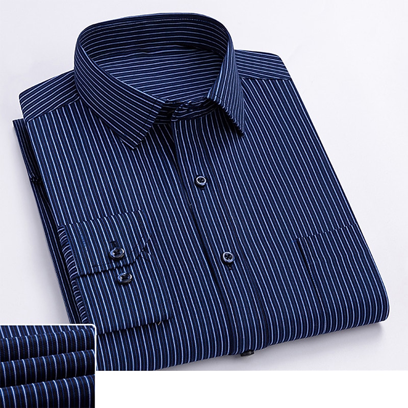 Men's Shirt Dress Shirt Striped Shirt Non Iron Shirt Plain Wedding Office & Career Light Blue Royal Blue Blue Dark Blue Long Sleeve Turndown Spring &  Fall Clothing Apparel Print4