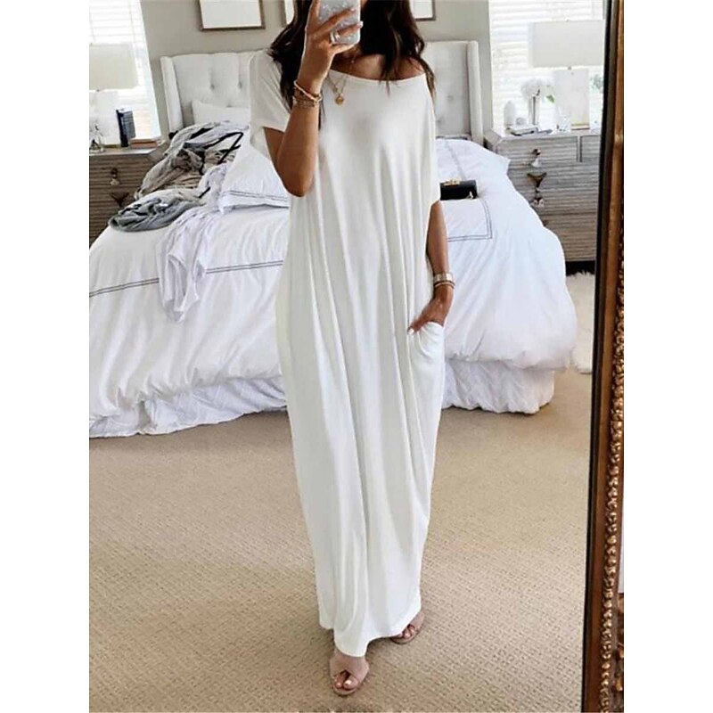 Women's Pajamas Nightgown Dress Pure Color Simple Casual Soft Home Daily Bed Polyester Breathable Short Sleeve Pocket Summer Spring2