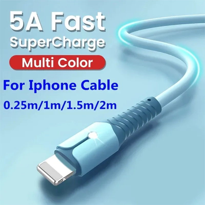 3 Colors Liquid Silicone Fast Charging Cable for iPhone 13 Mini 12 Pro Max X XR 11 XS 8 7 6s 5 Se USB Data Cable Charging Cords