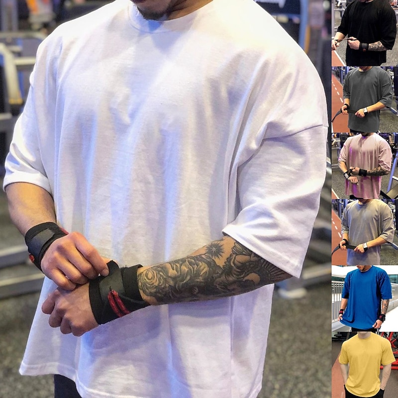 Men's Gym Shirt Workout Shirt Short Sleeve Top Athletic Casual Summer Cotton Breathable Quick Dry Moisture Wicking Gym Workout Running Jogging Sportswear Activewear Solid Colored Black with White - Main Image