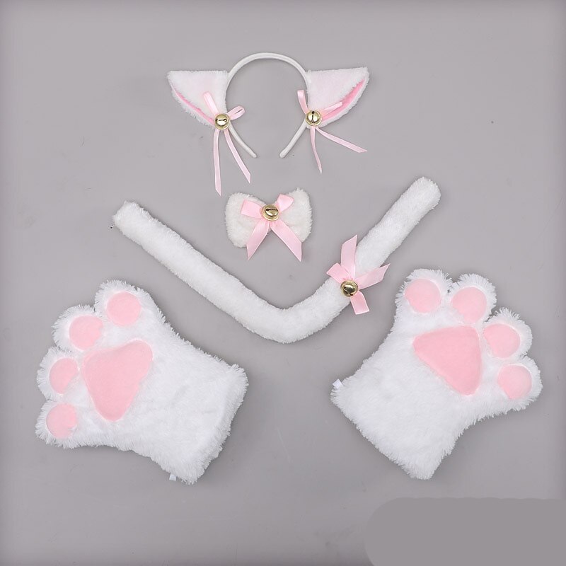 Cat Cosplay Costume Accessories Kitten Ears Tail Collar Paws for Women Girl Halloween Dress Up3