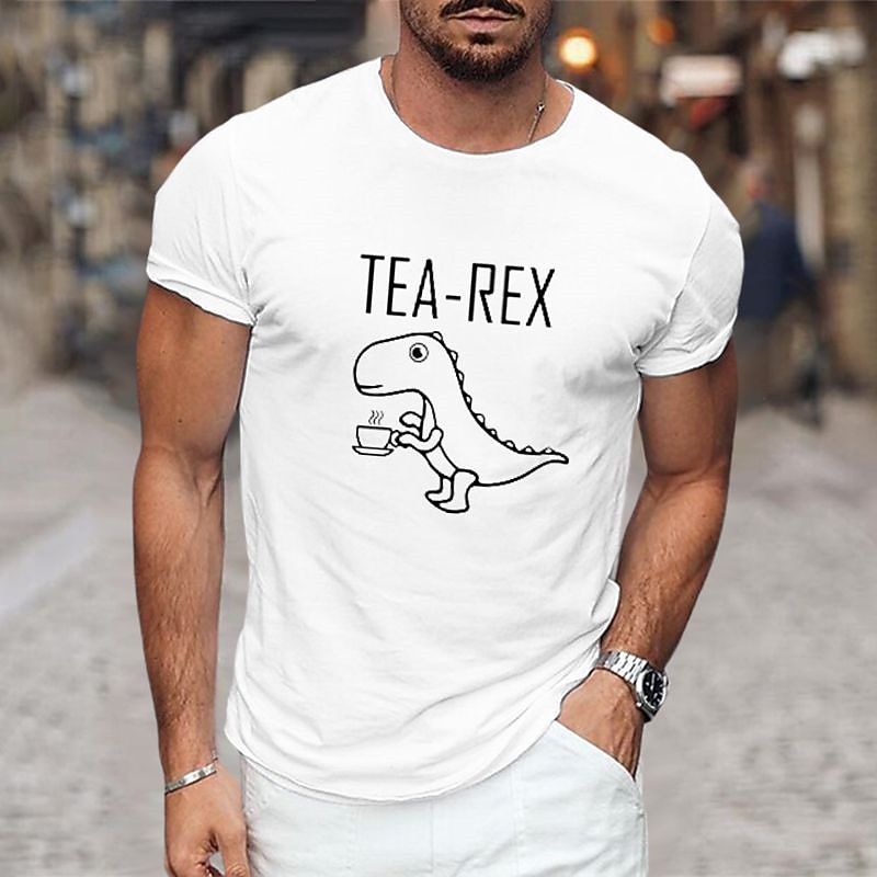 Men's Graphic T-Shirt Short Sleeve Funny Tea-Rex Dinosaur Pun for Tea Lovers 5