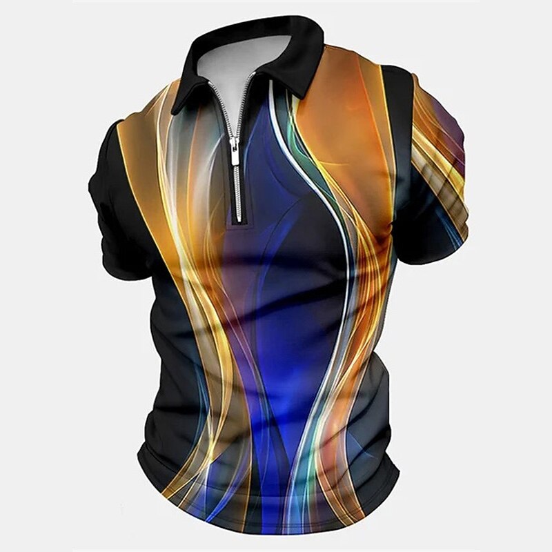 Men's Graphic Zip Polo Shirts Golf Shirt Short Sleeve Polo Shirts Collared Shirts Casual Vacation Wear Rave Wear Party Outfits 3D Print Quarter Zip Polo White Yellow Red3