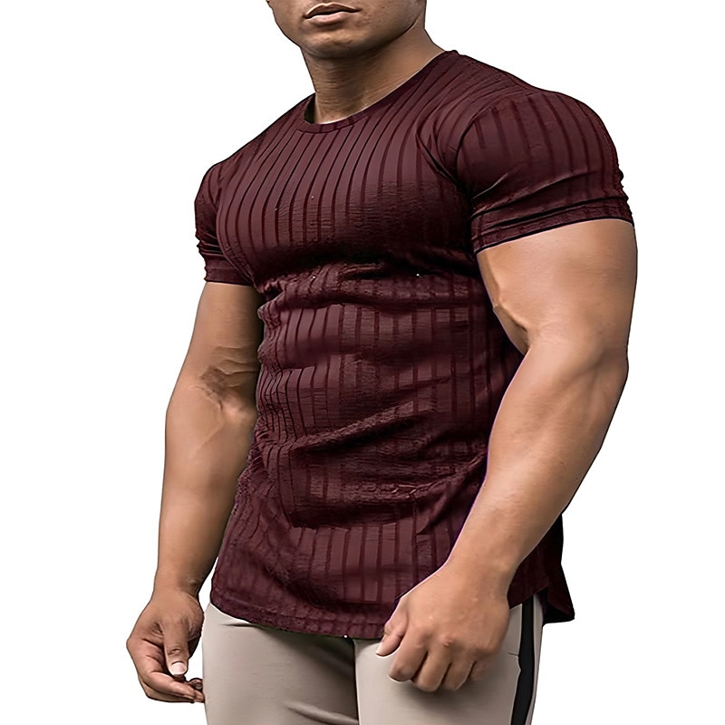 Men's T Shirt Cool Shirt Short Sleeves Crew Neck Summer Striped Designer Basic Modern Contemporary Vacation Street Going out Black White Wine Top Tee for Men 8