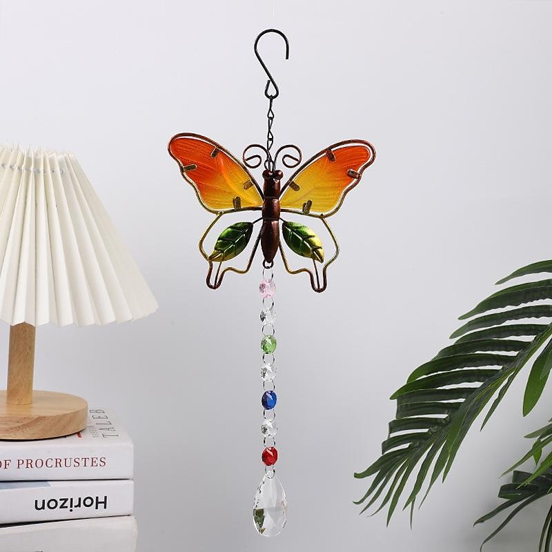 1pc Hummingbird Painted Wind Chime Outdoor Handicraft Glow In The Night Hanging Ornament For Window Balcony Garden Decor4