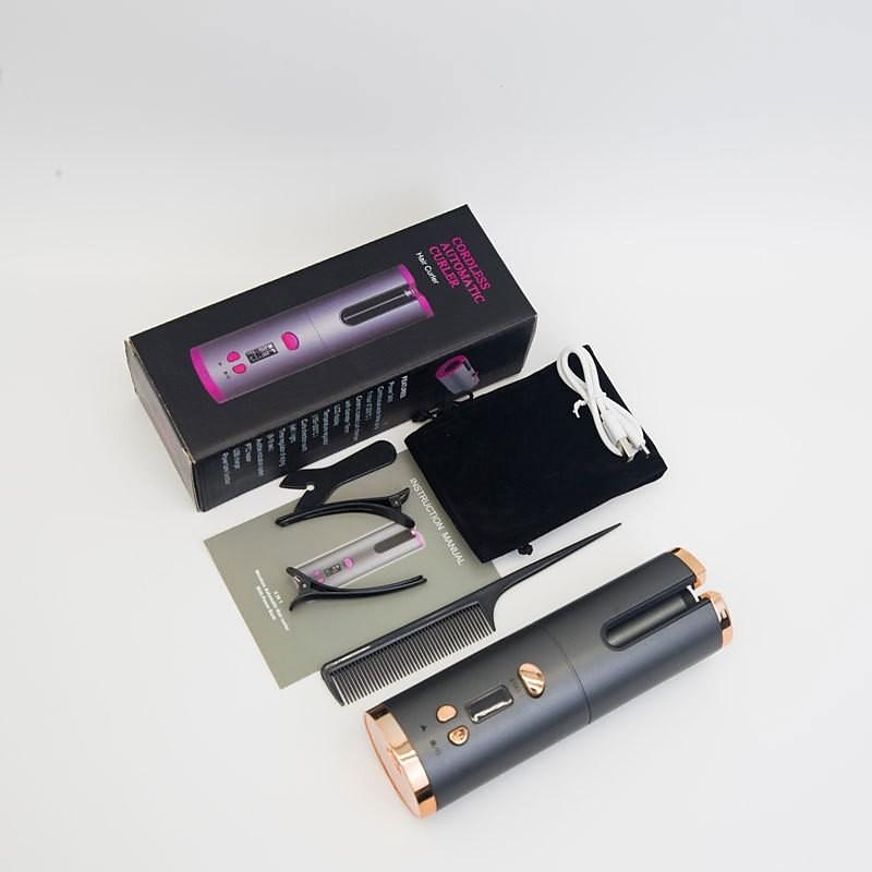 Cordless Auto Hair Curler Automatic Curling Iron with LCD Display Adjustable Temperature & Timer Portable Rechargeable Rotating Ceramic Barrel Curling Wand Fast Heating for Hair Styling3