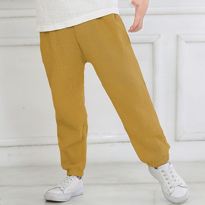 Toddler Boys Pants Trousers Solid Color Soft Pants Outdoor Linen Cool Daily Black Yellow Wine Mid Waist3