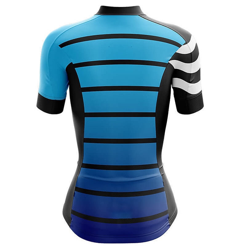 Women's Cycling Jersey Graphic Stripes Short Sleeve Bike Jersey Top with 3 Rear Pockets Mountain Bike MTB Road Bike Cycling Quick Dry Reflective Strips Back Pocket Moisture Wicking Sports Blue4