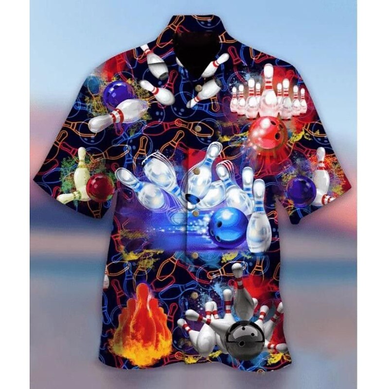 Men's Bowling Ball Shirt Summer Hawaiian Shirt Aloha Shirt Short Sleeves Shirt Turndown Tropical Fashion Hawaiian Street Casual Hawaiian Yellow Black / Red Red S M L2