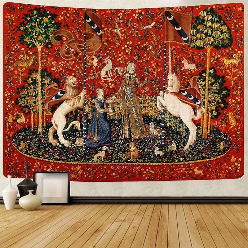 Medieval Lady Painting Tapestry Middle Age Tapestry Wall Art Large Tapestry Mural Decor Photograph Backdrop Blanket Curtain Home Bedroom Living Room Decoration