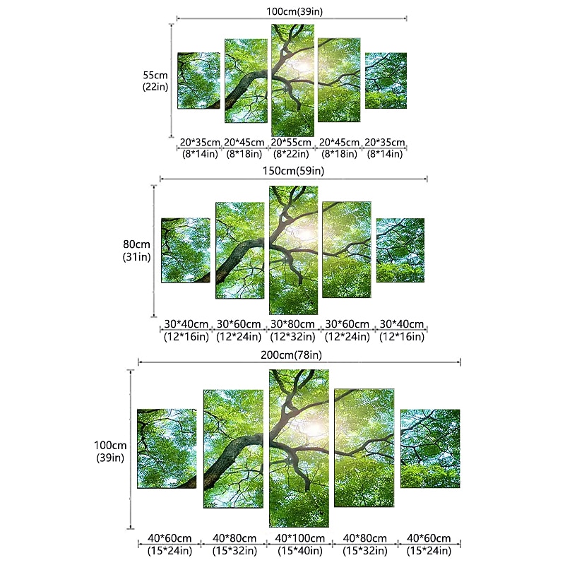 5 Panels Wall Art Canvas Prints Posters Painting Artwork Picture Green Forest Sun Modern Home Decoration Décor Rolled Canvas With Stretched Frame2