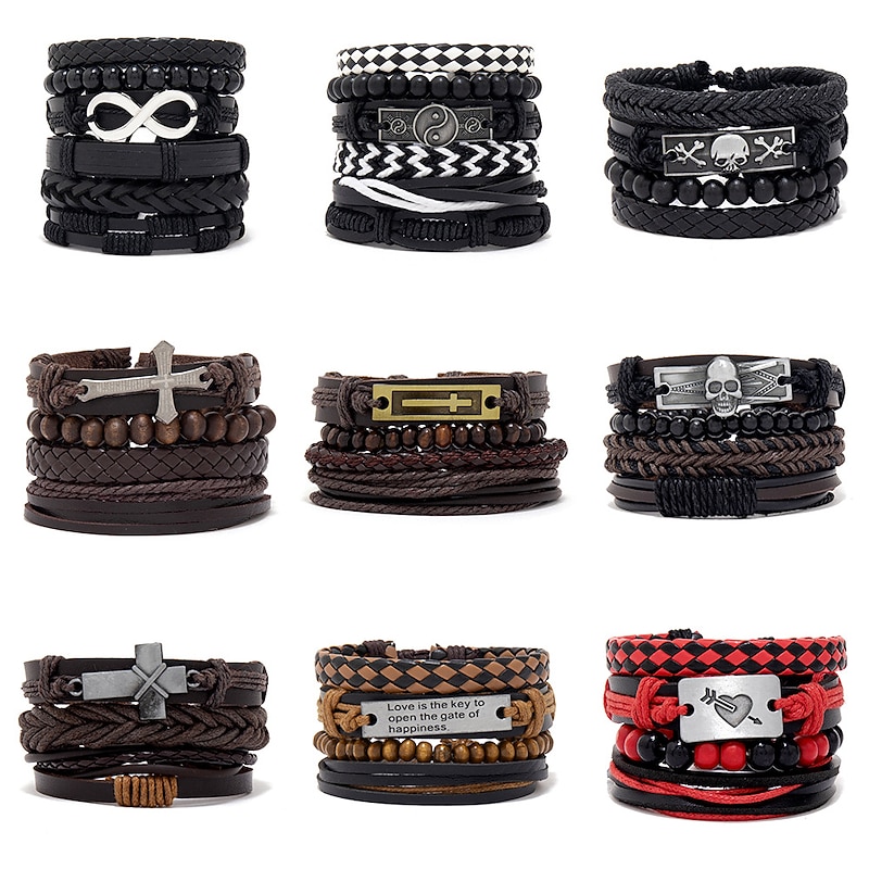 Men's Woven Bracelet Combination Set Alloy Accessories Diy Bracelet Jewelry
