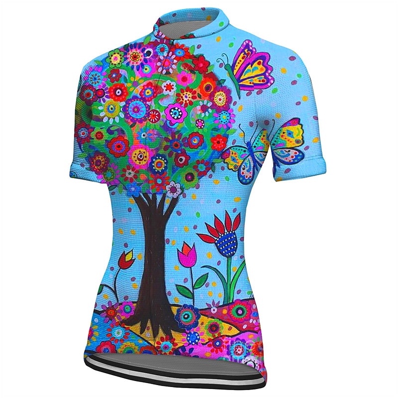 Women's Cycling Jersey Graphic Plants Short Sleeve Bike Jersey Top with 3 Rear Pockets Mountain Bike MTB Road Bike Cycling Quick Dry Reflective Strips Back Pocket Moisture Wicking Sports Pink Blue4