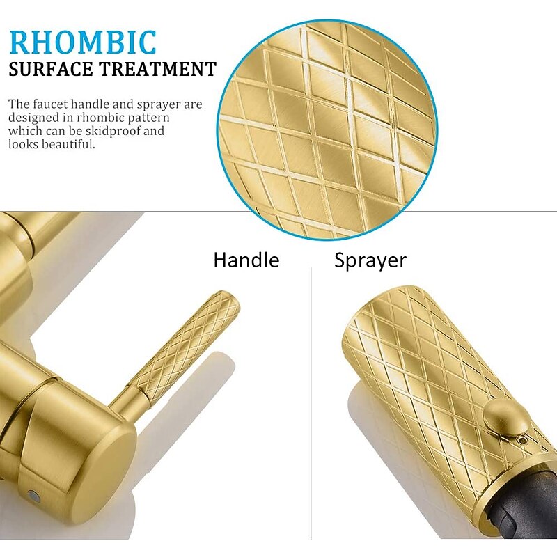 Kitchen Sink Mixer Faucet Pull Out, Single Lever Handle Brushed Solid Brass Taps Cold Hot Hose, One Hole with Pull Down Sprayer Black Gold Faucets4