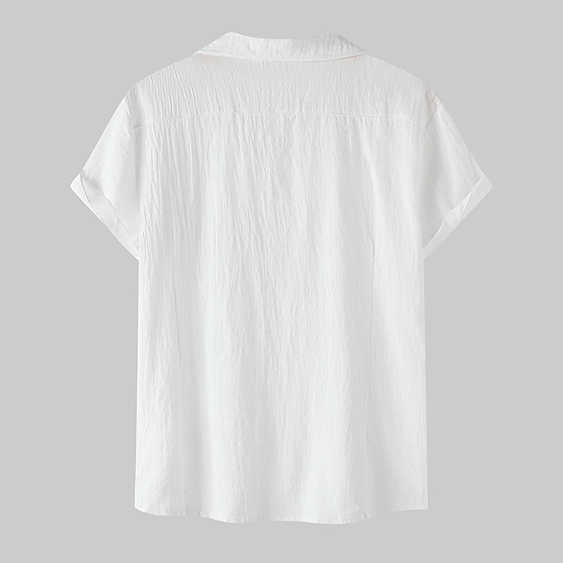 Men's Cotton Linen Shirt White Cotton Shirt Summer Shirt Casual Shirt Cuban Collar Shirt Plain Vacation Hawaiian Black White Yellow Green Short Sleeve Lapel Spring & Summer Clothing Apparel Pocket4