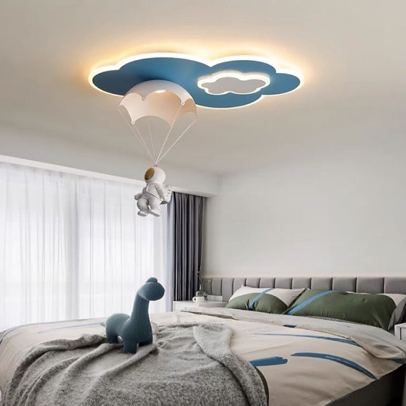 Dimmable LED Ceiling Lamp for Children's Room, Creative Simplicity Clouds Airplane Light Bedroom Cartoon Ceiling Light Fixture with Remote